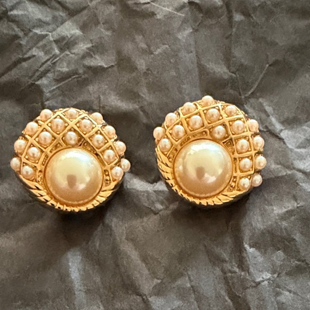 Gold and Pearl Stud Earrings